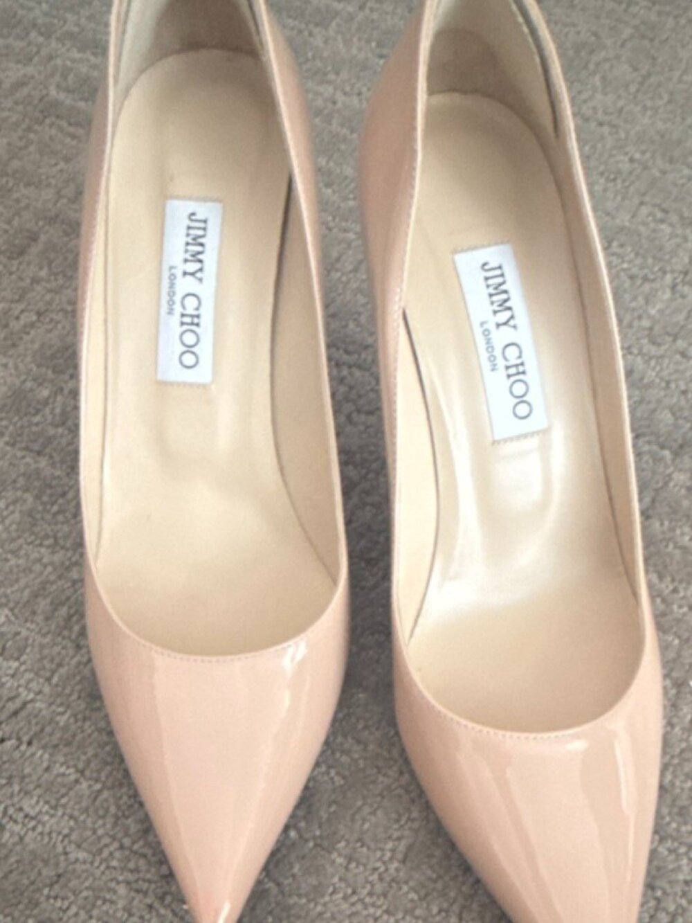 Jimmy Choo Beige Patent Leather Pointed Toe Stiletto Pumps
